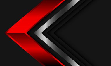 Gri üzerine soyut kırmızı gümüş ok yönü geometrik ve boş alan tasarımı modern fütüristik arkaplan vektörü