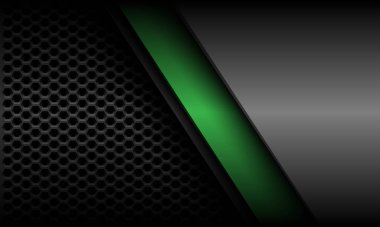 Soyut yeşil çizgi / gri metalik altıgen örgülü geometrik modern fütüristik arka plan vektörü tasarımı