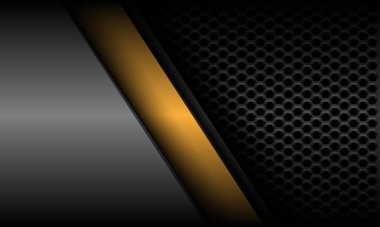 Soyut sarı çizgi / gri metalik altıgen örgülü geometrik modern fütüristik arka plan vektörü tasarımı