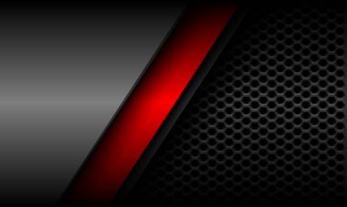 Soyut kırmızı çizgi / gri metalik altıgen örgülü geometrik modern fütüristik arka plan vektörü tasarımı