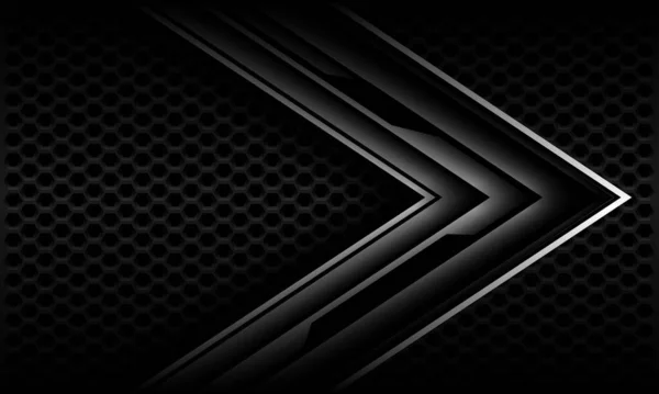 概要銀の矢印影の方向幾何学的サイバーダークグレー六角形メッシュデザイン現代の未来的な技術の背景ベクトル — ストックベクタ