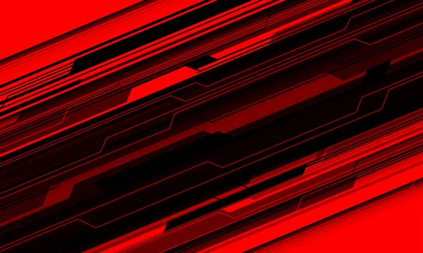 Abstrait Ligne Noire Circuit Cyber Géométrique Slash Dynamique Sur Rouge — Image vectorielle