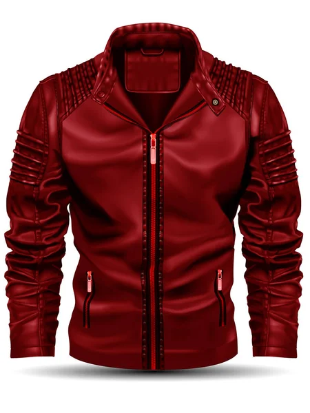 Realistisk Röd Jacka Läder För Män Vit Bakgrund Vektor — Stock vektor