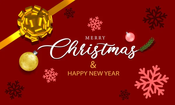 Boldog Karácsonyt Boldog Évet Kártya Zöld Fenyő Levél Arany Szalag — Stock Vector