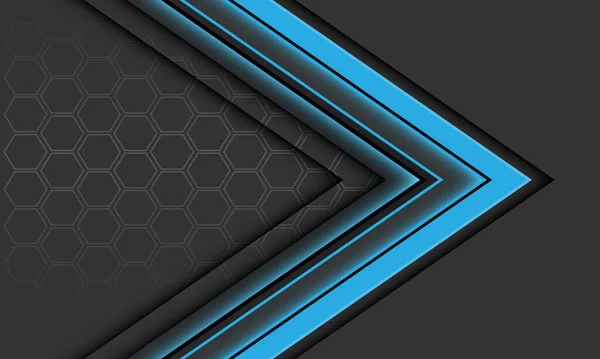 Absztrakt Kék Nyíl Fekete Árnyék Irány Geometriai Hatszög Háló Szürke — Stock Vector