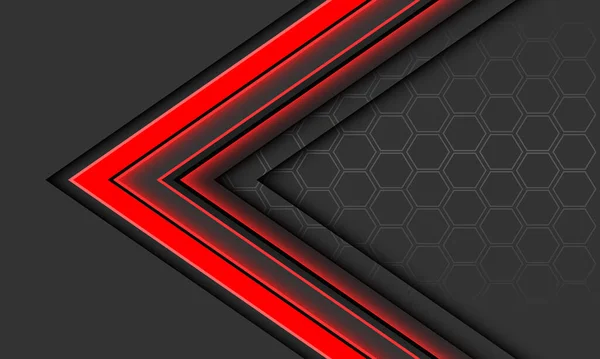 Abstract Red Arrow Black Shadow Direction Geometric Hexagon Mesh Grey —  Vetores de Stock