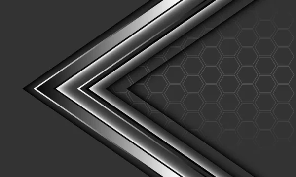 Abstrait Argent Flèche Noir Direction Ombre Géométrique Hexagone Maille Sur — Image vectorielle