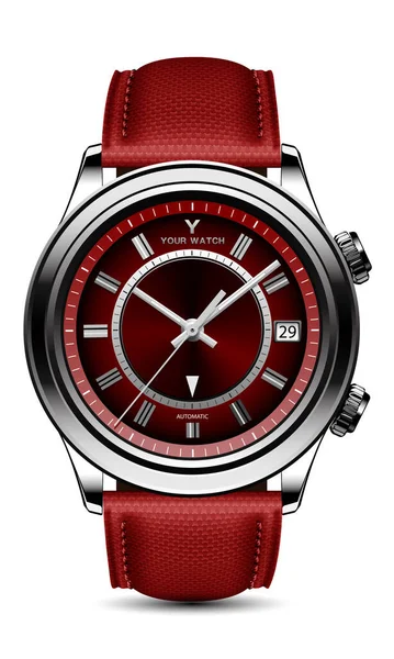 Reloj Realista Reloj Negro Acero Gris Flecha Cara Roja Con — Archivo Imágenes Vectoriales