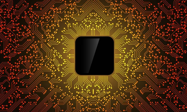 Linea Circuito Arancione Nero Microprocessore Tecnologia Modello Sfondo Vettoriale — Vettoriale Stock