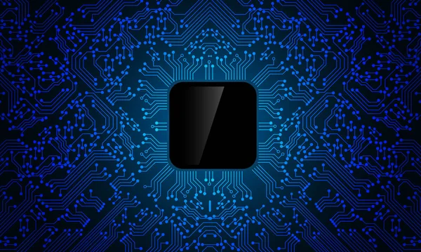 Linia Niebieskiego Obwodu Czarny Mikroprocesor Technologia Wzór Wektor Tła — Wektor stockowy