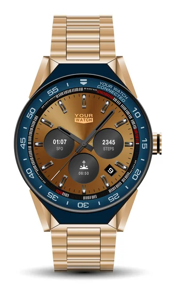 Realistische Horloge Klok Chronograaf Goud Blauw Grijs Design Moderne Luxe — Stockvector