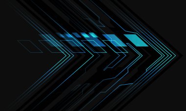 Gri tasarım üzerinde soyut siyah devre mavi ışık siber ok yönü modern fütürist teknoloji arka plan vektörü