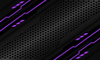 Soyut siyah devre mor ışık siber geometrik / gri metalik altıgen ağ tasarımı modern teknoloji fütüristik arkaplan vektörü