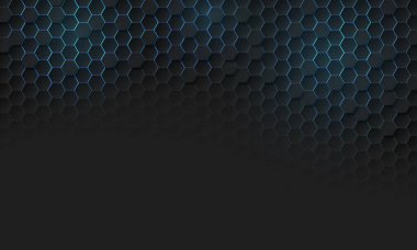 Abstract blue light dark grey hexagon texture 3d geometric pattern with blank space design modern technology futuristic vector