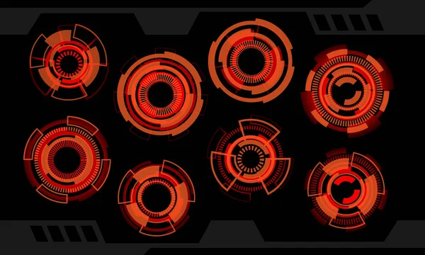 Набор Hud Круга Красный Оранжевый Современный Пользовательский Интерфейс Элементов Технологии — стоковый вектор