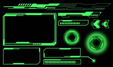 HUD daire alevi modern kullanıcı arayüzü elementleri dizayn teknolojisi siber yeşil siyah fütürist vektör üzerinde