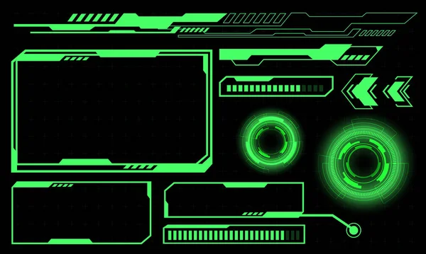 一套Hud圆环火焰现代用户界面元件的设计技术 黑色未来图向量上的网络绿色 — 图库矢量图片