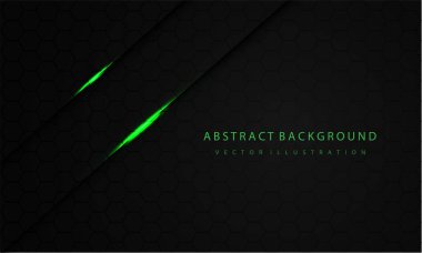 Soyut yeşil ışık gölgesi, koyu gri siyah altıgen ağ desenli modern lüks fütüristik arka plan vektörü.