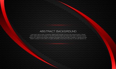 Gri çember ağ deseninde soyut kırmızı üçgen metalik eğri modern lüks arka plan vektörü tasarımı