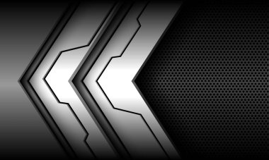 Soyut siber gri metalik ok yönü karanlık çember ağ örgüsü boş uzay dizaynı modern lüks fütüristik arka plan vektörü