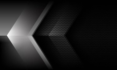 Soyut gümüş gri metalik ok yönü karanlık çember ağ örgüsü boş uzay dizaynı modern lüks fütüristik arkaplan vektörü 