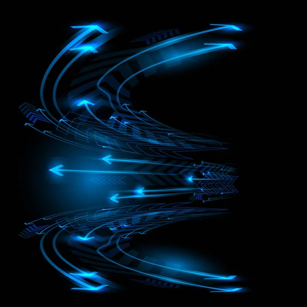 Flecha Azul Abstracta Velocidad Curva Tecnología Dirección Dinámica Negro Con — Vector de stock