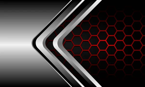 Abstrait Argent Noir Direction Flèche Rouge Hexagone Maille Gris Cyber — Image vectorielle
