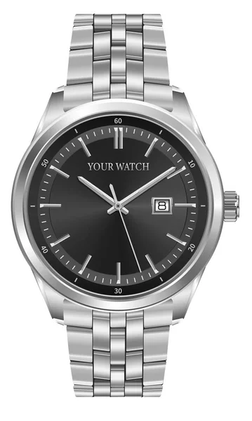 Réaliste Horloge Montre Chronographe Acier Inoxydable Design Noir Objet Mode — Image vectorielle