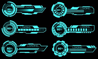 HUD modern işlem çubukları seti kullanıcı arayüzü elemanları tasarım teknolojisi siber mavi siyah gelecekçi vektör üzerinde