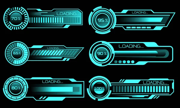 stock vector Set of HUD modern loading progress bars user interface elements design technology cyber blue on black futuristic vector