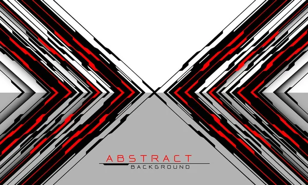 Cibercircuito Abstracto Rojo Flecha Negra Dirección Cruz Geométrica Blanco Gris — Vector de stock