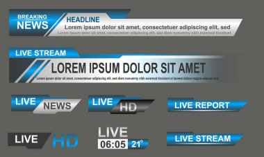 Broadcast News Lower Thirds Template layout blue grey set collection design banner for bar Headline news title, sport game in Television, Video and Media Channel vector clipart