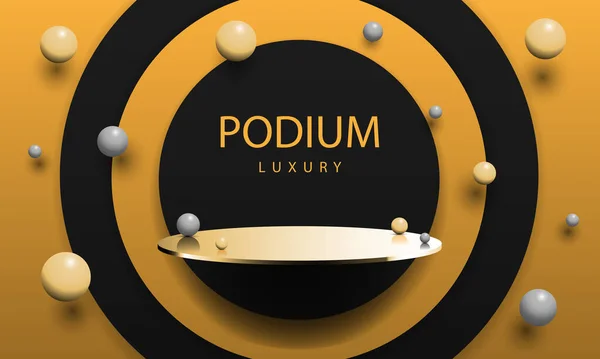 Luxus Pódium Fehér Golyó Fekete Sárga Design Termék Megjelenítéséhez Kreatív — Stock Vector