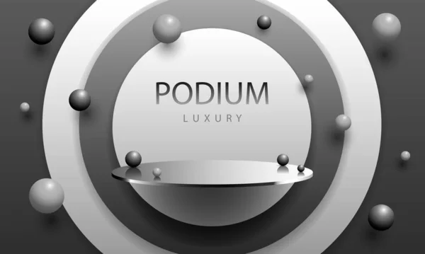 Podium Luxe Avec Boule Conception Blanche Grise Pour Affichage Produit — Image vectorielle