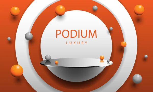 Luxus Pódium Arany Labda Narancs Fehér Design Termék Megjelenítéséhez Kreatív — Stock Vector