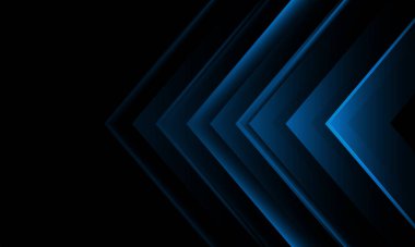 Siyah tasarım üzerine soyut mavi metalik ok yönü geometrik modern fütüristik teknoloji yaratıcı arkaplan vektörü