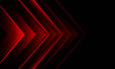 Siyah tasarım üzerine soyut kırmızı metalik ok yönü geometrik modern fütüristik teknoloji yaratıcı arka plan vektörü