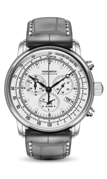 现实的钟表表面银灰色皮带白色设计经典豪华向量 — 图库矢量图片