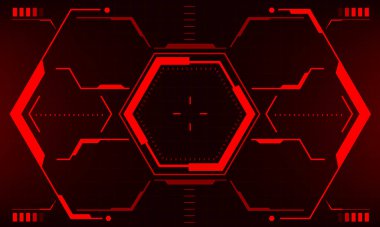 HUD bilim kurgu arayüzü görüntüsü kırmızı altıgen geometrik tasarım sanal gerçeklik fütüristik teknoloji yaratıcı ekran vektörü
