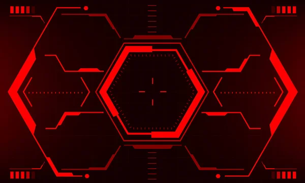 HudのSfインターフェイス スクリーン ビュー赤い六角形幾何学設計仮想現実未来的な技術の創造的な表示ベクトル — ストックベクタ
