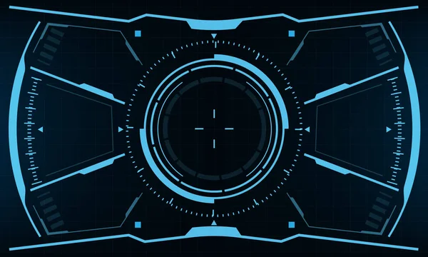 HudのSfインターフェイス スクリーン ビュー青い幾何学的な設計仮想現実未来的な技術の創造的な表示ベクトル — ストックベクタ