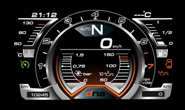 Carro Painel Speedmeter Tecnologia Design Moderno Futurista Boack Fundo Vetor —  Vetores de Stock