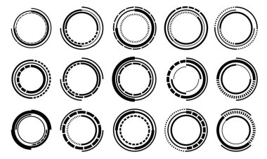 Bilim kurgu siyah daire kullanıcı arayüzü elementleri kümesi teknoloji fütüristik tasarım beyaz arkaplan vektörü üzerinde modern yaratıcı