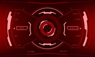 HUD bilim kurgu arayüzü görüntüsü kırmızı geometrik tasarım sanal gerçeklik gelecekteki teknoloji yaratıcı ekran vektörü