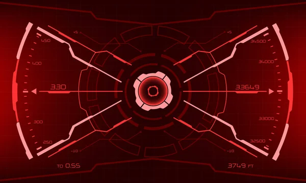 HudのSfインターフェイス スクリーン ビュー赤い幾何学的な設計仮想現実未来的な技術の創造的な表示ベクトル — ストックベクタ