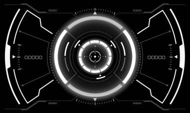 HUD sci-fi interface screen view white geometric on black design virtual reality futuristic technology creative display vector clipart