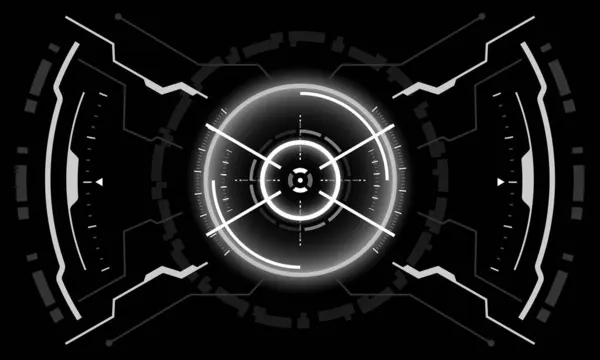 HudのSfインターフェイス スクリーン ビュー黒い設計の白い幾何学の仮想現実未来的な技術の創造的な表示ベクトル — ストックベクタ