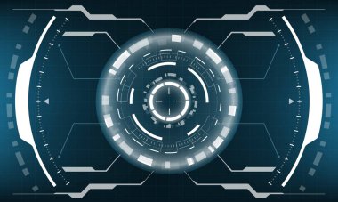 HUD bilim kurgu arayüzü görüntüsü mavi tasarım üzerinde beyaz geometrik sanal gerçeklik fütüristik teknoloji yaratıcı ekran vektörü