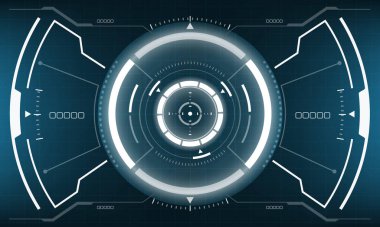 HUD bilim kurgu arayüzü görüntüsü mavi tasarım üzerinde beyaz geometrik sanal gerçeklik fütüristik teknoloji yaratıcı ekran vektörü 
