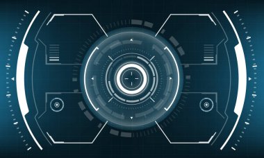 HUD bilim kurgu arayüzü görüntüsü mavi tasarım üzerinde beyaz geometrik sanal gerçeklik fütüristik teknoloji yaratıcı ekran vektörü
